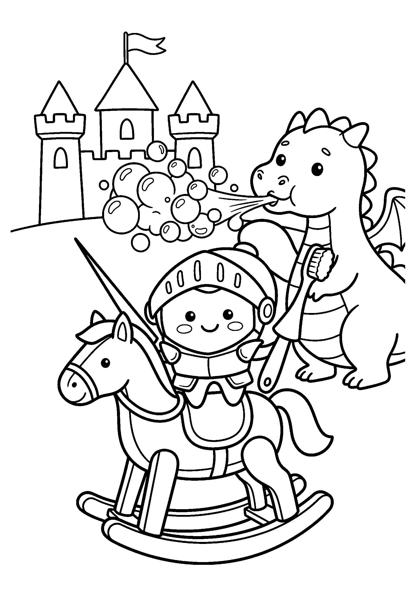 Picture to colour: The knight and the dragon